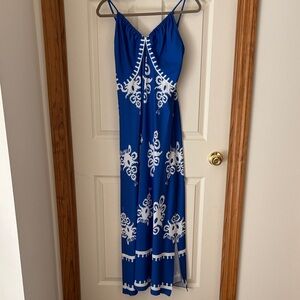 SHEIN Royal Blue and White Patterned Maxi Dress
